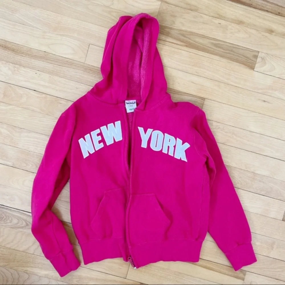 New York Pink Hooded Zipped Sweatshirt - Size 10/12